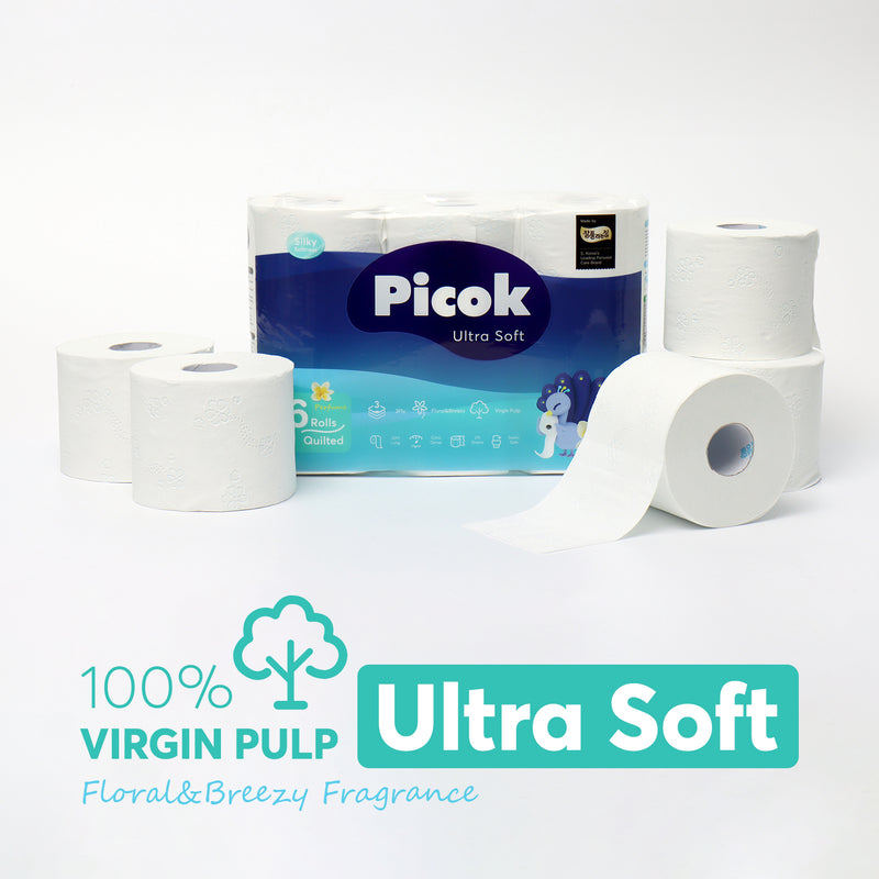 Picok Ultra Soft Toilet Tissue Paper 6Rolls (12Packs) Bulk