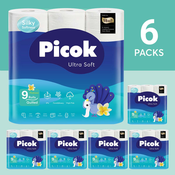 Picok Ultra Soft Toilet Tissue Paper 9Rolls (6Packs) Bulk
